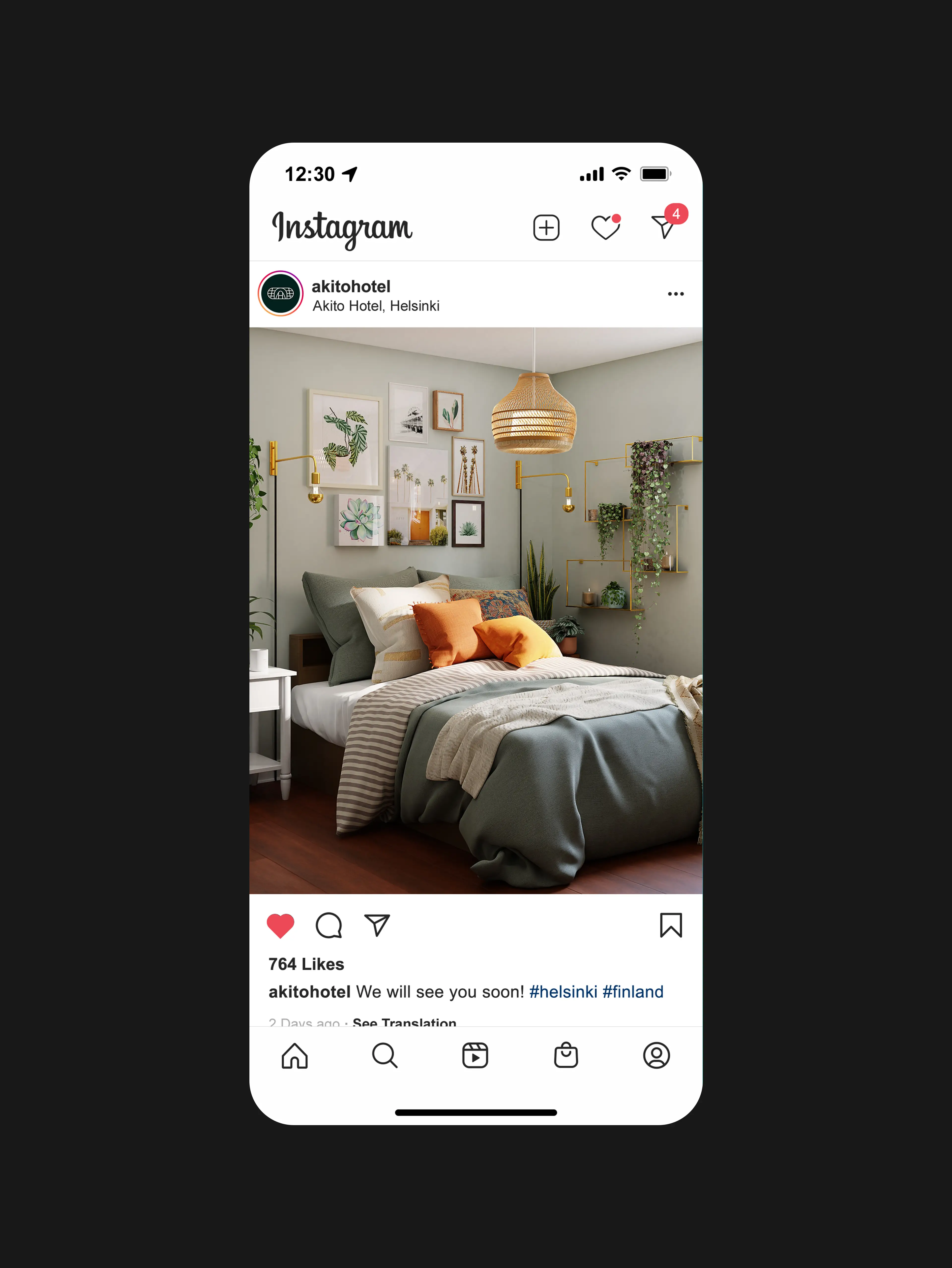 Screenshots of a instagram profile grid, with 9 images showing architecture and furniture