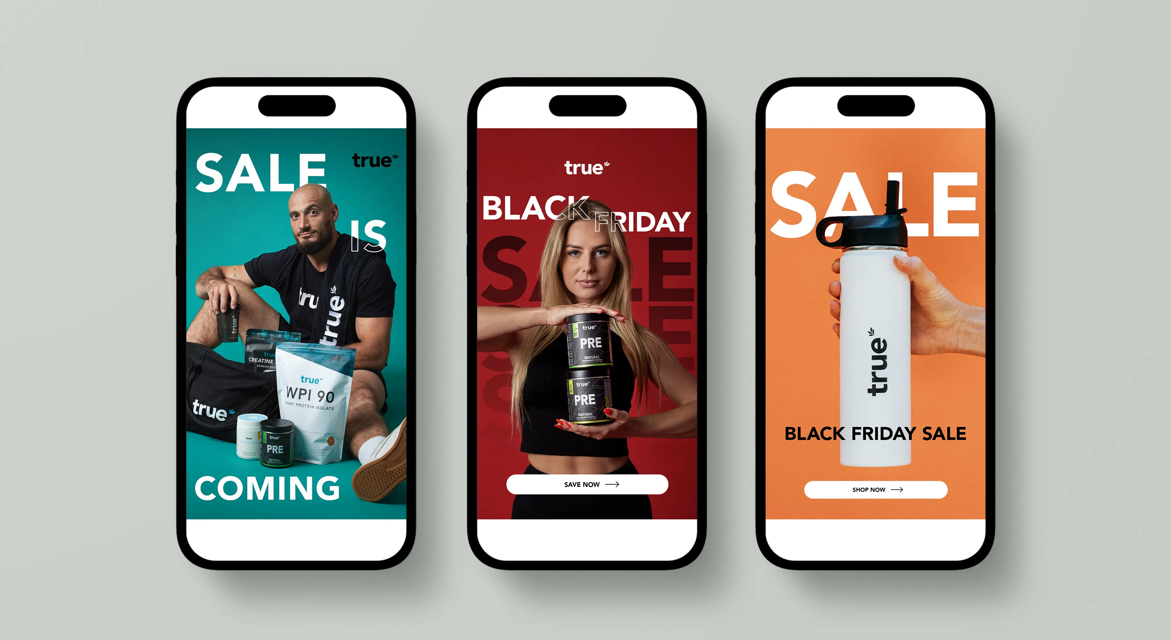 iPhone mockup with Digital Social ads for True Protein