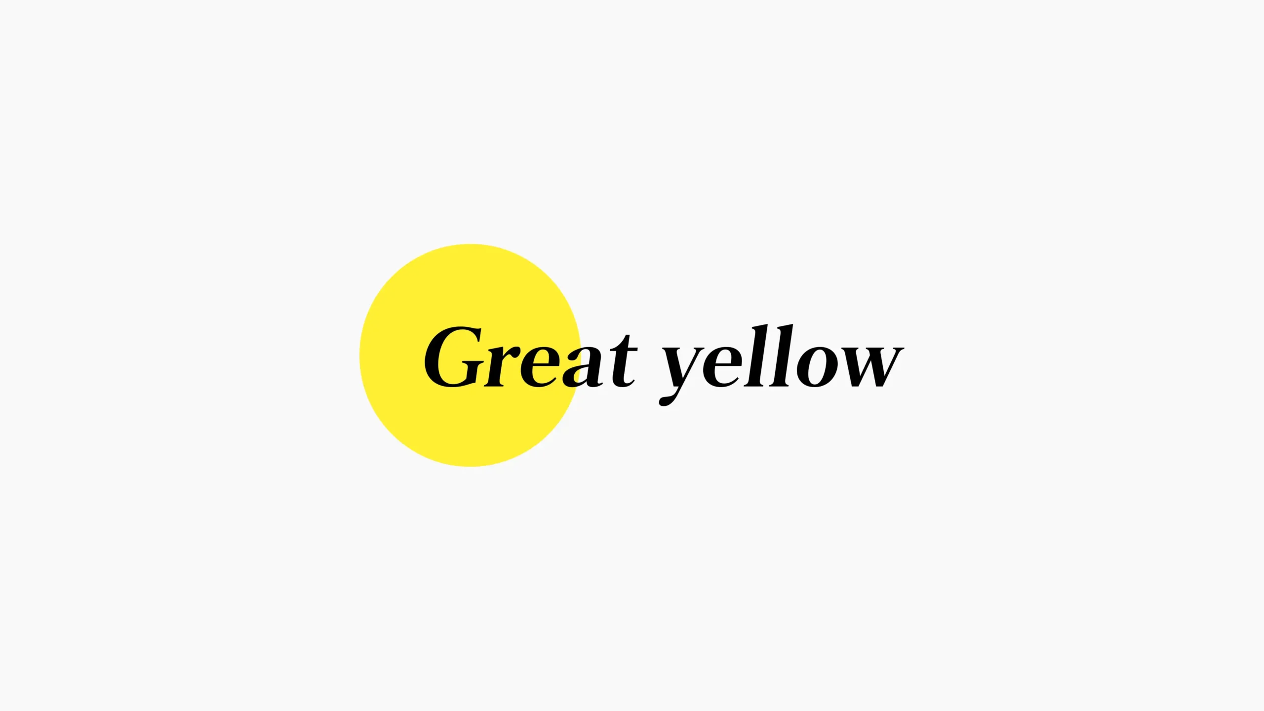 Minimalistic branding with a bright yellow circle and "Great yellow" text on a white background.